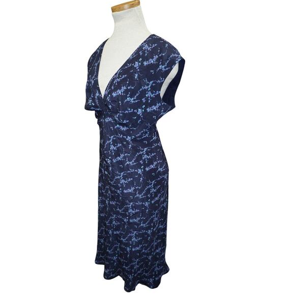 Spenser Jeremy 100% Silk Navy Floral Dress - Size 14 V-Neck Midi Cocktail Dress - Picture 1 of 7